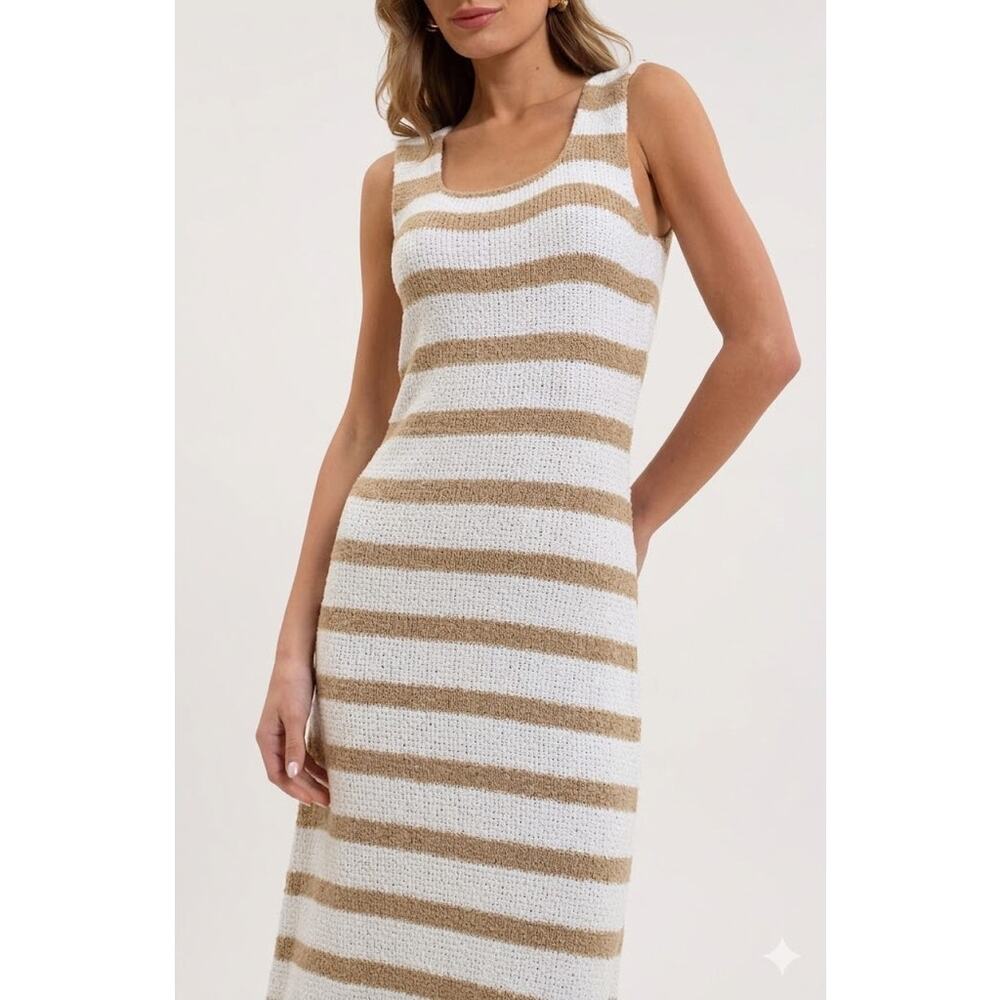 Studio by The Workshop Striped Mesh Knit Midi Dress Medium Nautical Minimalist
